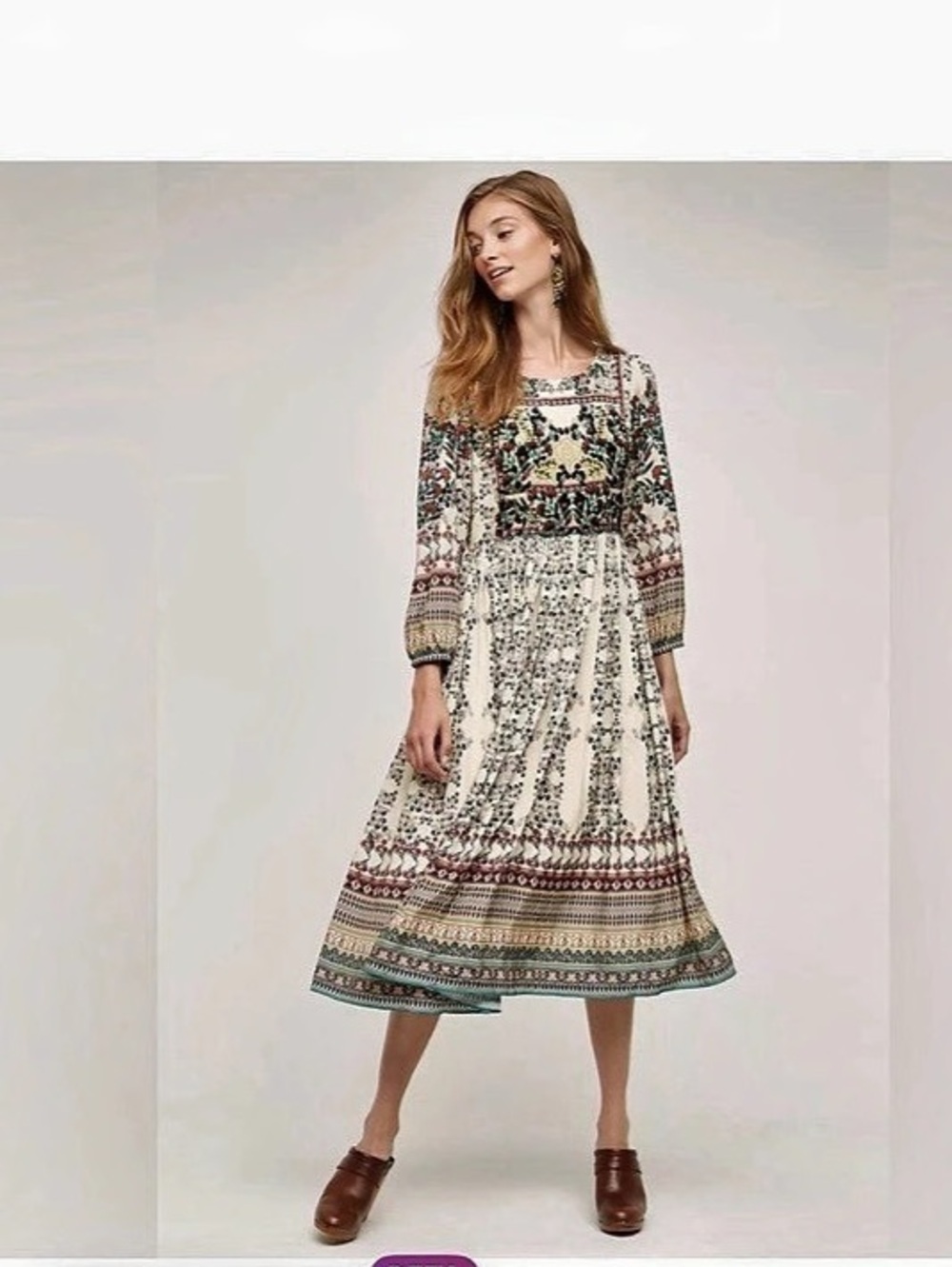 Anthropologie Dress  by Jyoti floral beaded satin long sleeve midi dress Floral